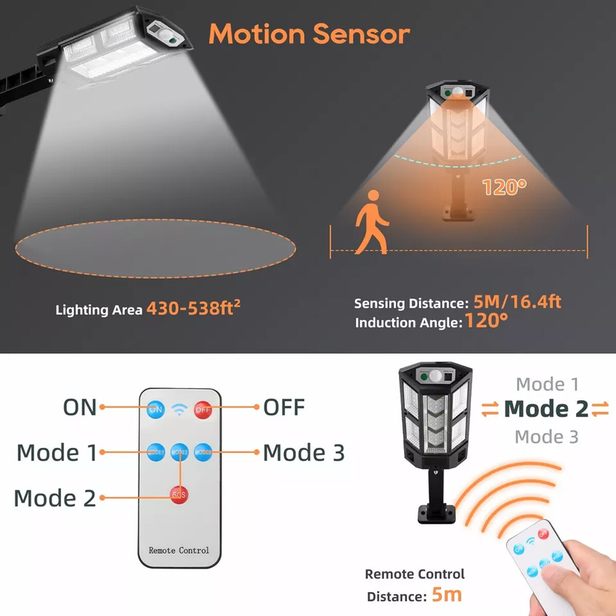 2 pcs LED Solar Flood Light Security Motion Sensor Wall Street Yard Outdoor Lamp