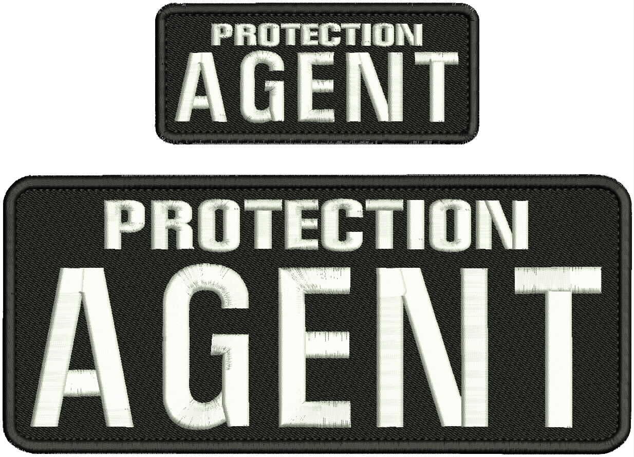 PROTECTION AGENT embroidery patches 4x10 and 2x5 hook on back WHITE ON BLACK