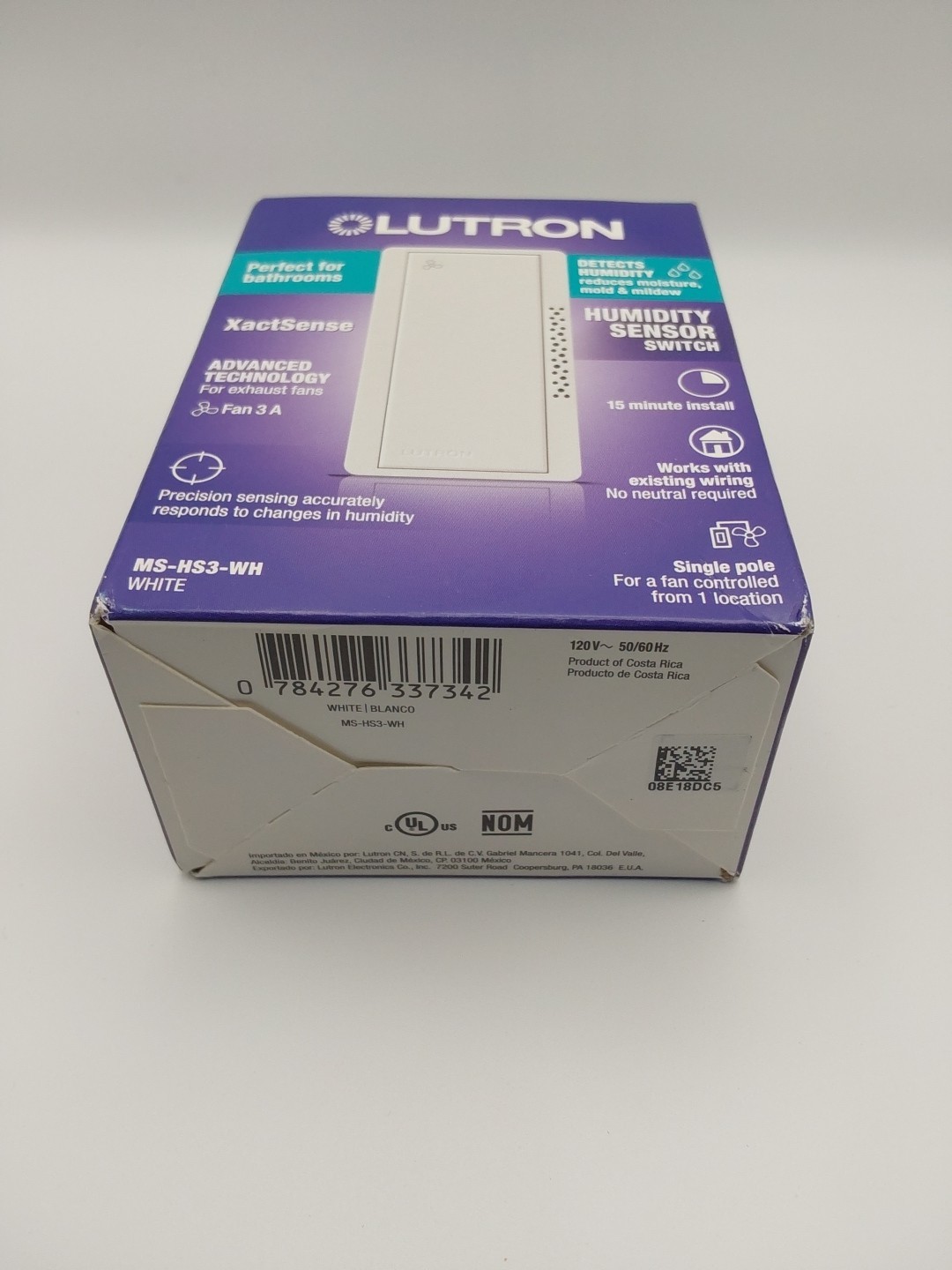 Lutron Xactsense Humidity Sensor Switch for Bathroom Exhaust Fans Single-Pole B