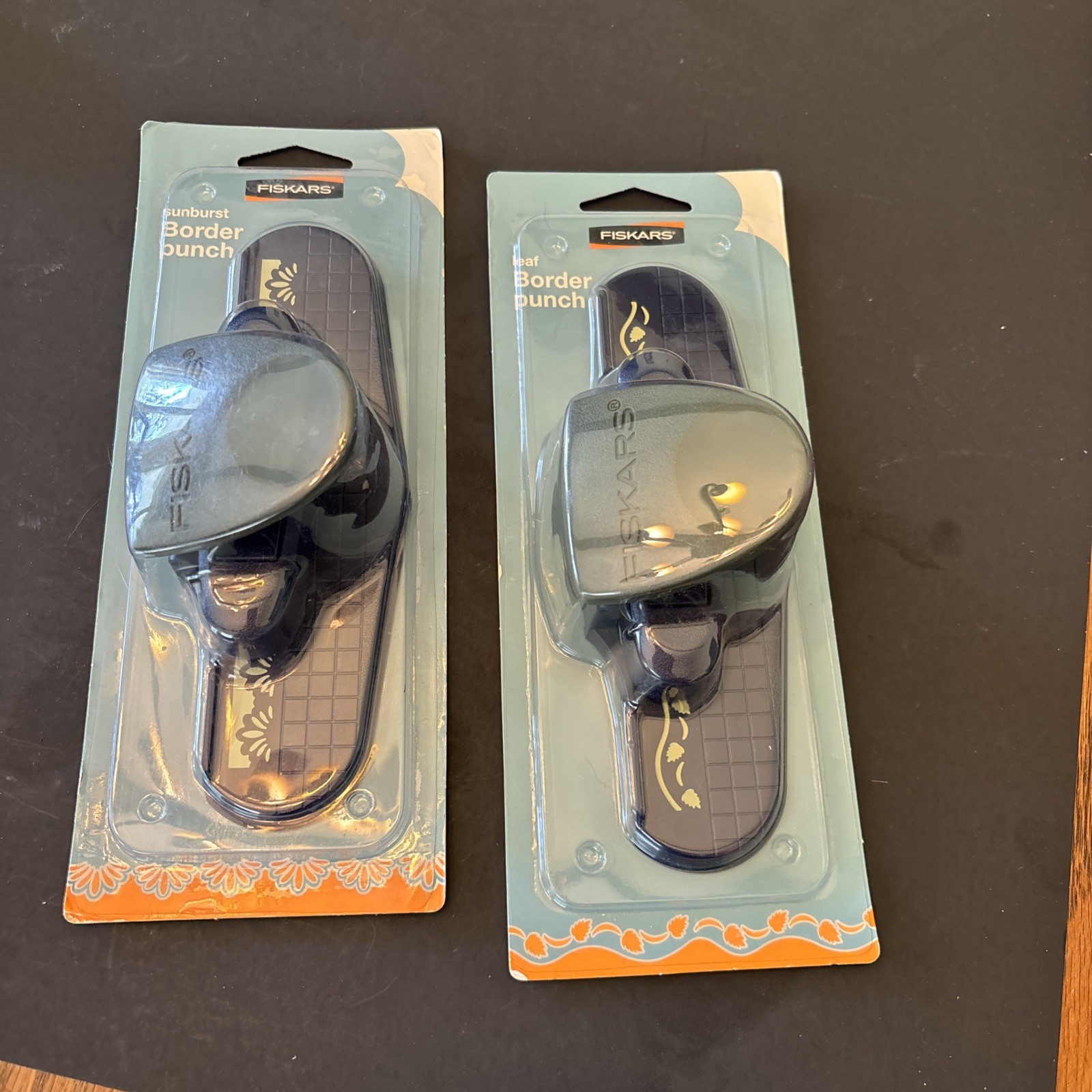 Fiskars Border Punches Sunburst And Leaf Lot of 2