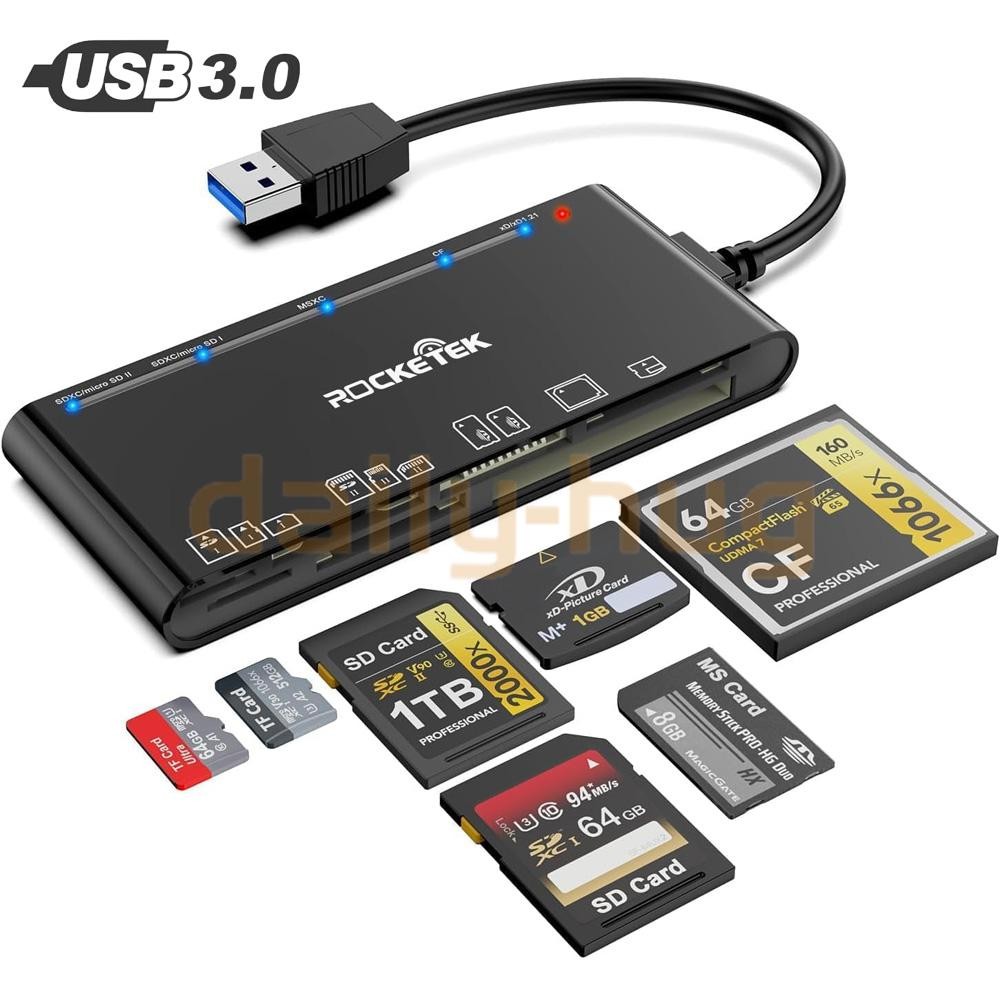 USB3.0 Multi Card Reader for SD, CF, Micro SD, XD, MS Cards - 7 in 1 Adapter Hub