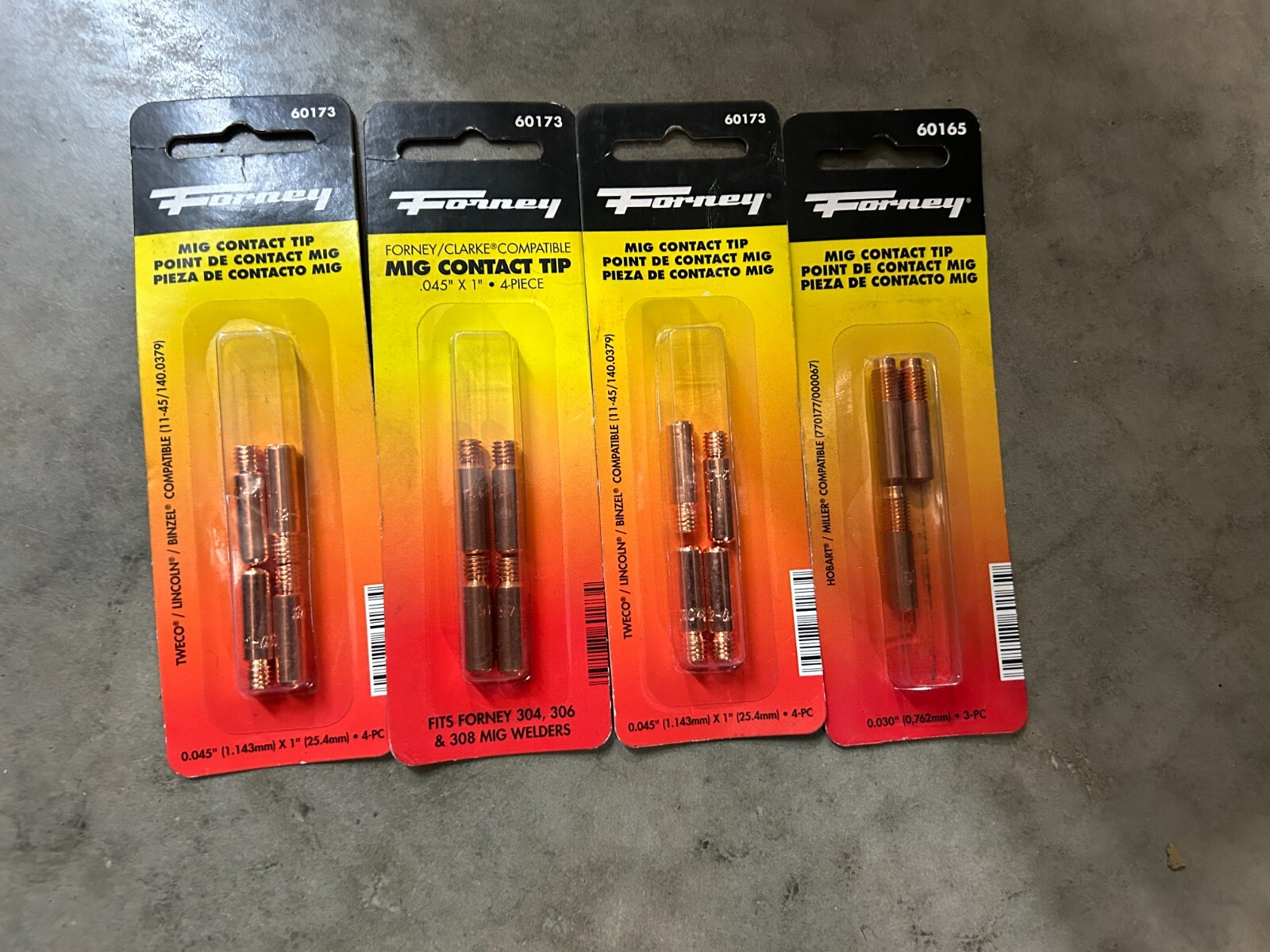 4-pack lot (15 Tips Total) Forney 60173 Contact Mig Welding Tip .045"