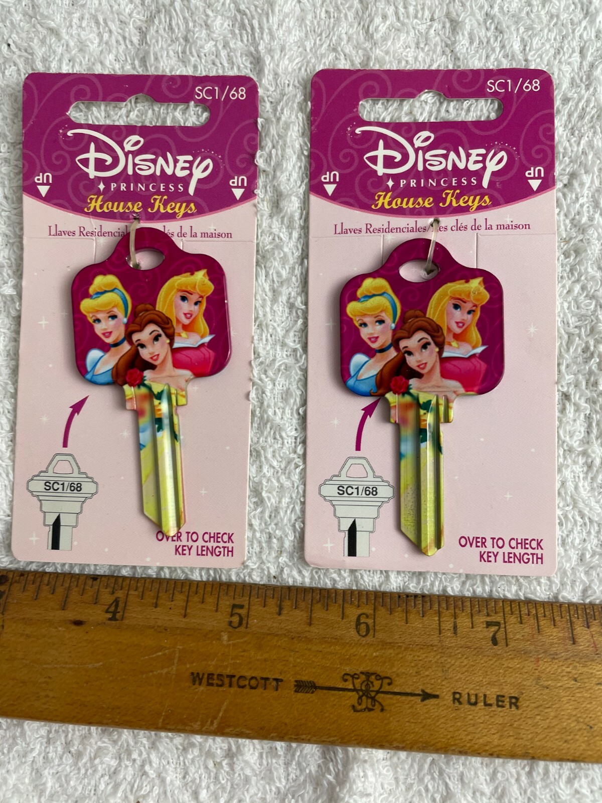Disney Princess Key Blank Belle Cinderella Aurora SC1/68 Uncut House Lot of 2