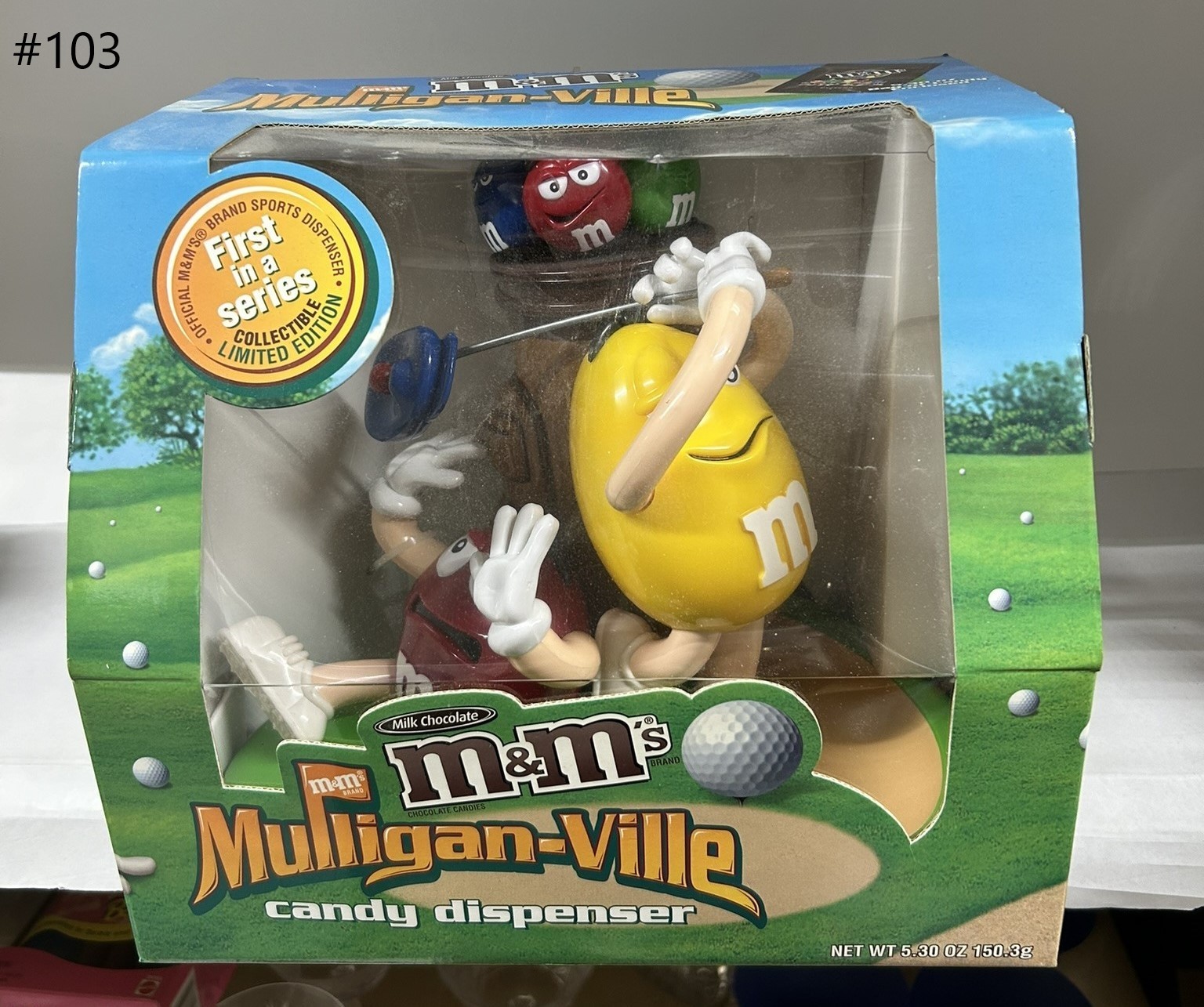 Rare Variant M&M's Mulligan-Ville Golf Candy Dispenser Blue Argyle Hat NIP