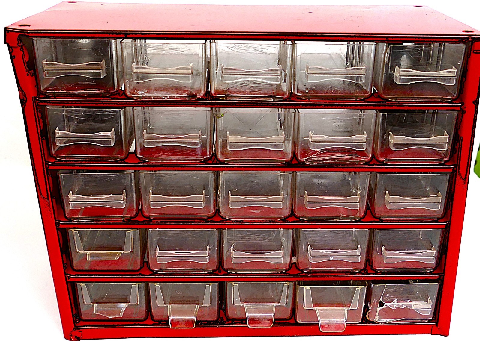 SMALL PARTS METAL CABINET WITH 25 PLASTIC DRAWERS 6.5x12x6