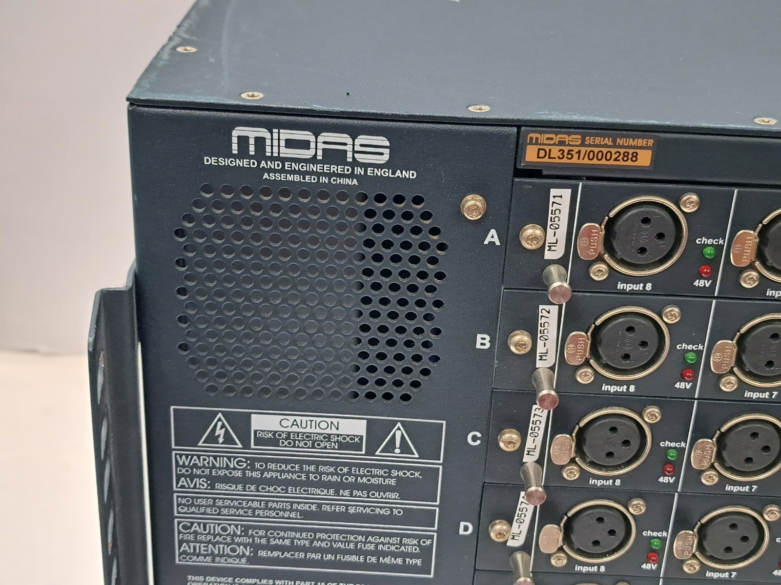 Midas DL351 Modular Stage Box with 8 DL441 Mic Line Input Card 64 Inputs