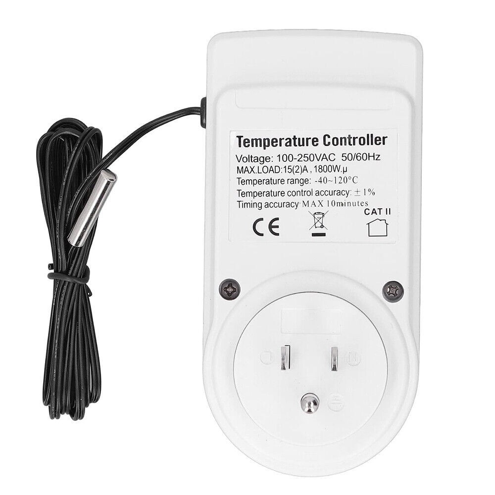Digital Thermostat Outlet Plug Temperature Controller Heating Cooling with Probe