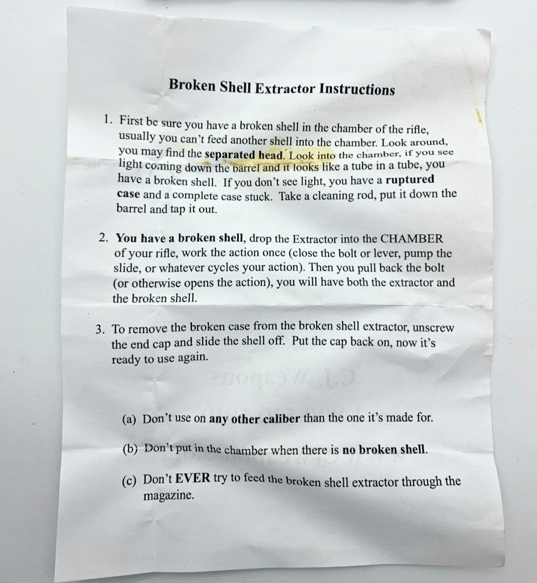7.62x39 Broken Shell Extractor with instructions, new
