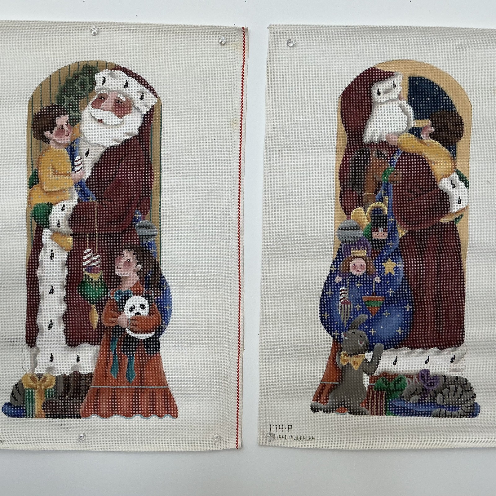 Melissa Shirley Two-Sided Santa with Children Needlepoint Canvas, 13ct - Vintage