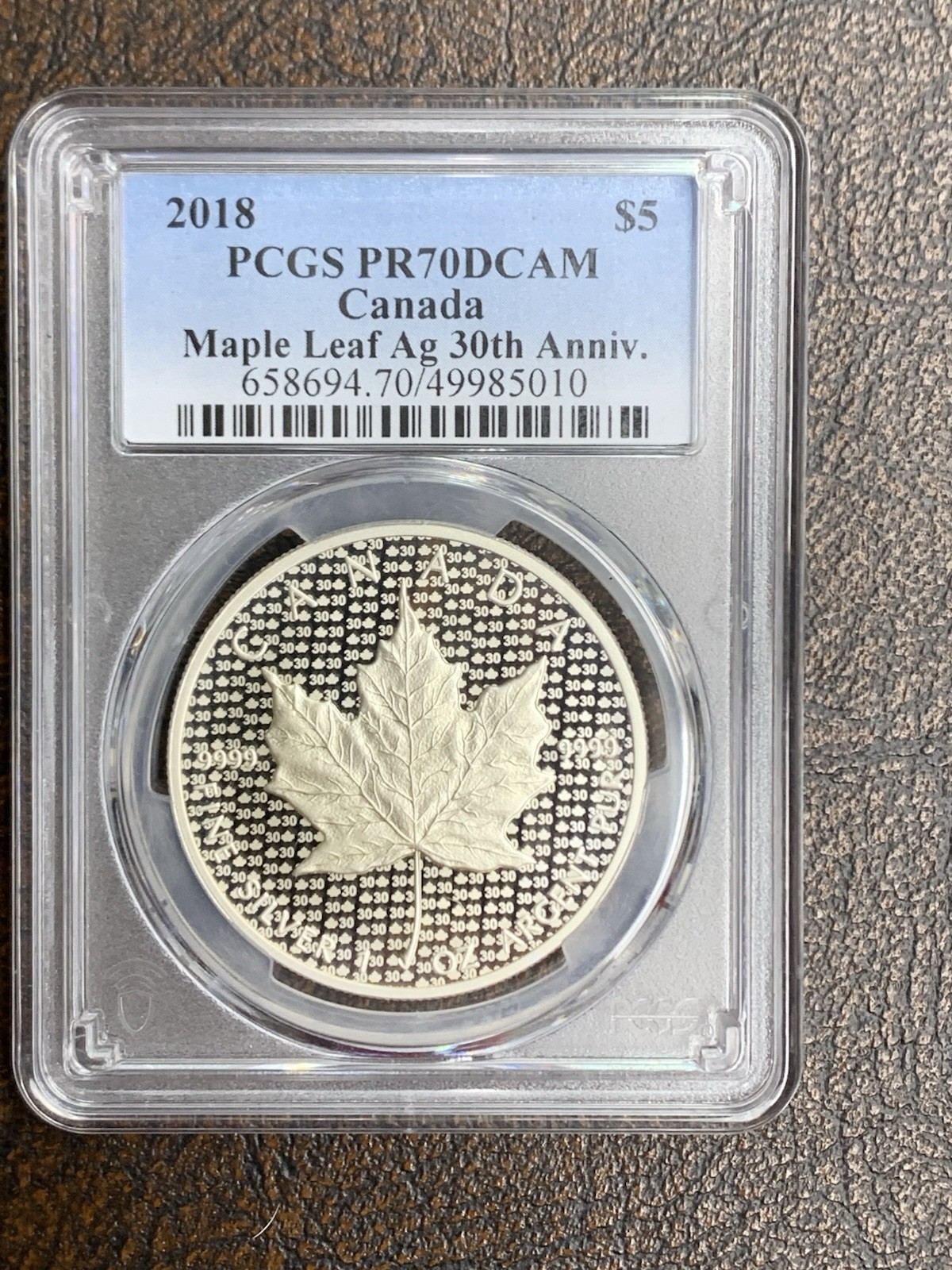 PCGS PR70  2018 $5 Silver Canada Maple Leaf Ag 30th Anniv. Modified RevPF     aa