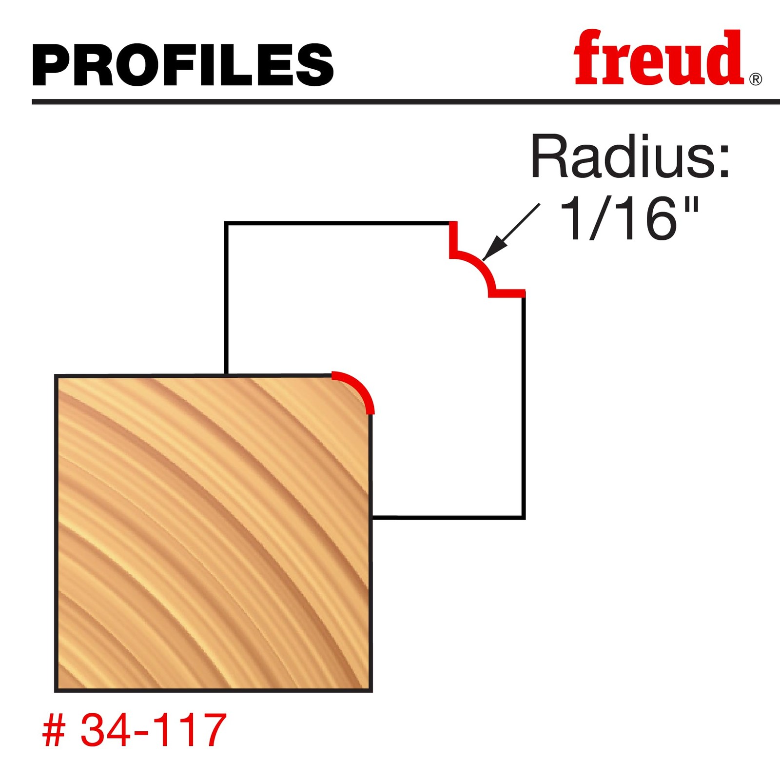 Freud 34-117 1/16" Radius Rounding Over Bit 1/2" Shank Router Bit