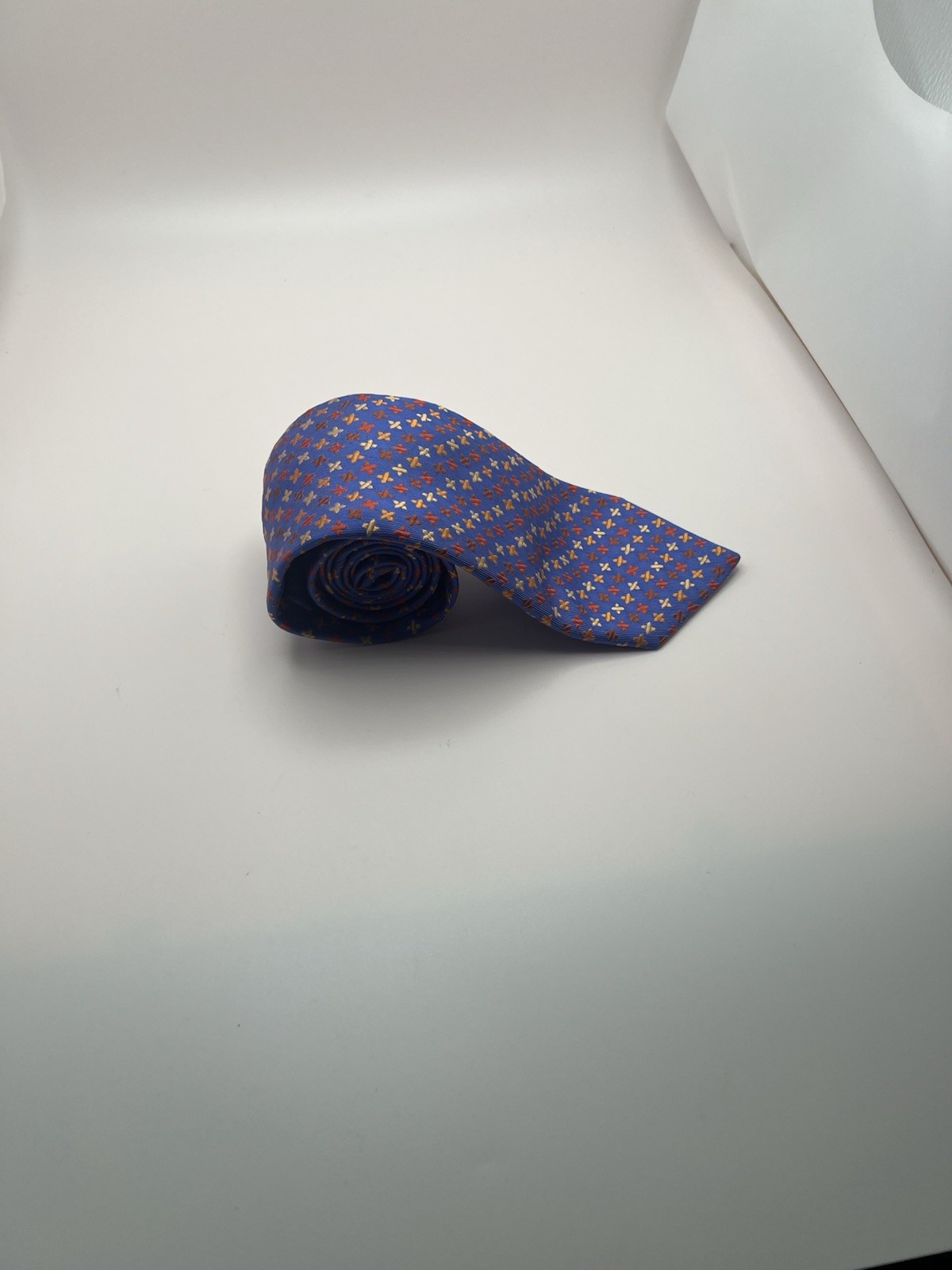 Holland & Sherry London 1836 Mens Blue Silk Geometric Cross Pattern Silk Tie