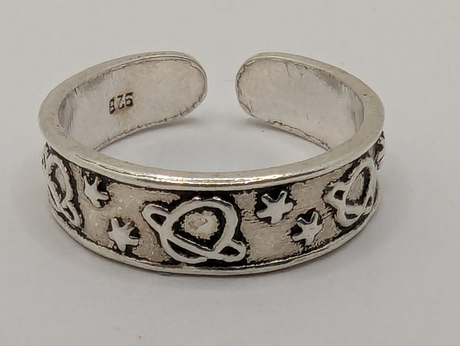 Sterling Silver Toe Ring Planets Design. Adjustable Size. 925 Sterling Silver