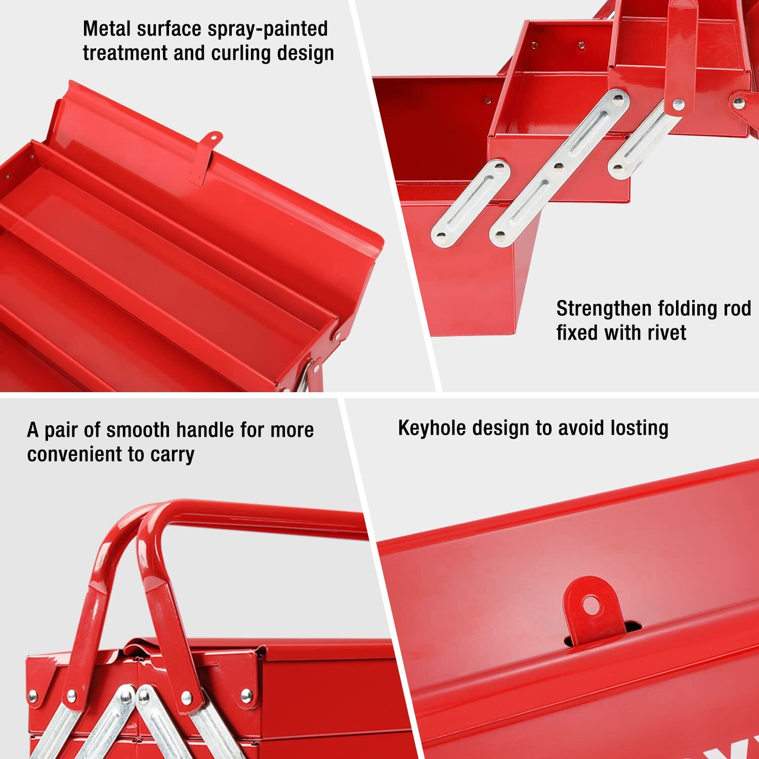 WORKPRO Metal Tool Box 18'' Cantilever Folding Red Storage Box 3-Layer 5-Tray