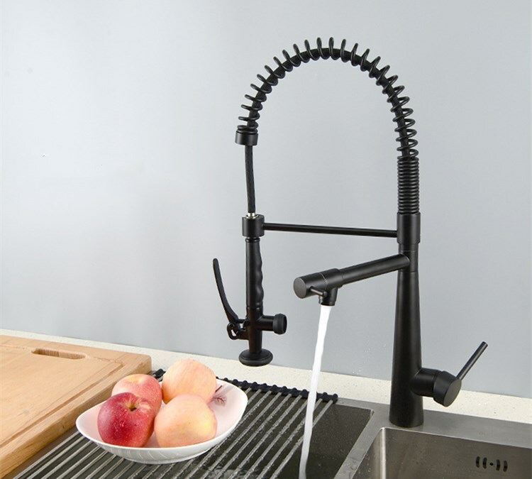 Brass Kitchen Faucet Pull Out/Down Kitchen Sink Water Tap Single Handle Black