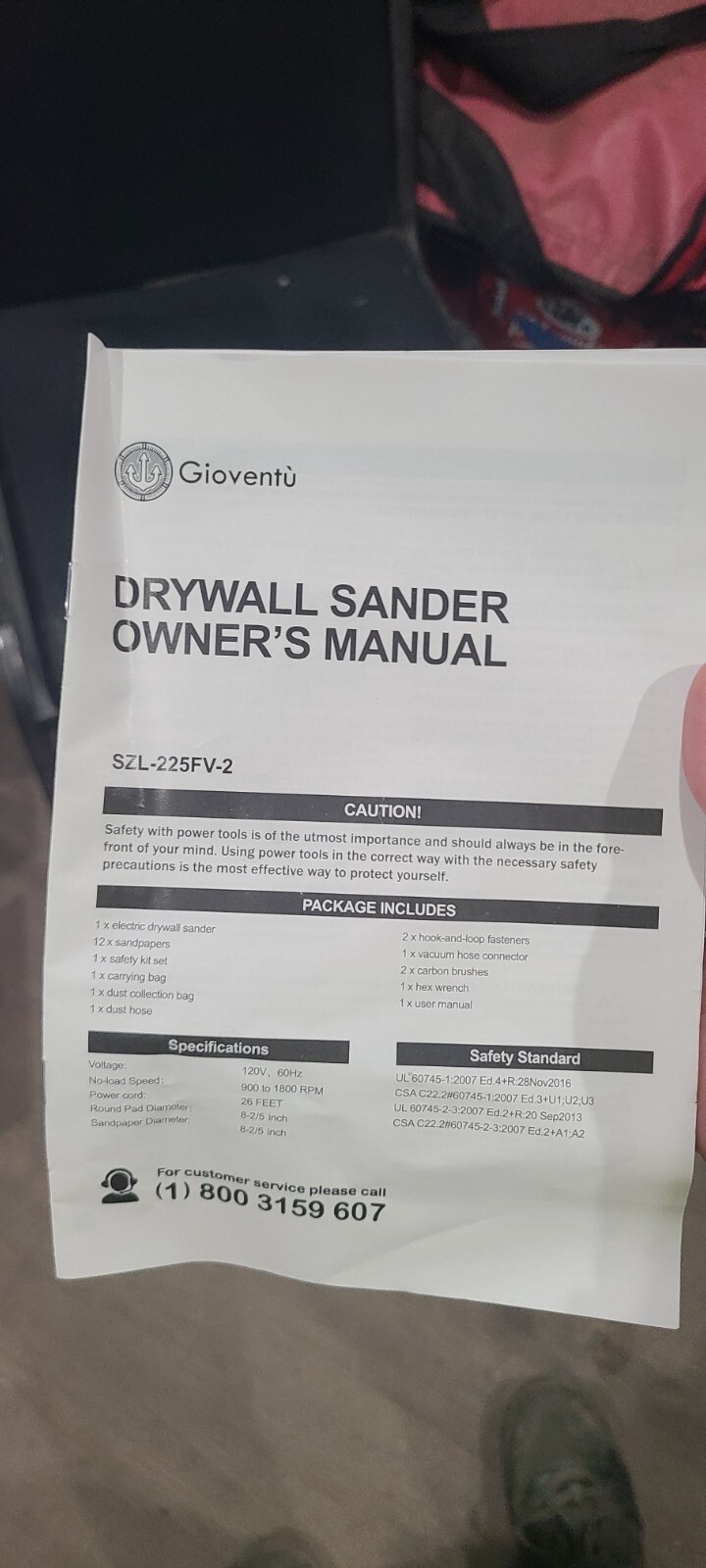 Gioventu SZL-25FV-2 Drywall Sander Brand New Unused Black and Yellow