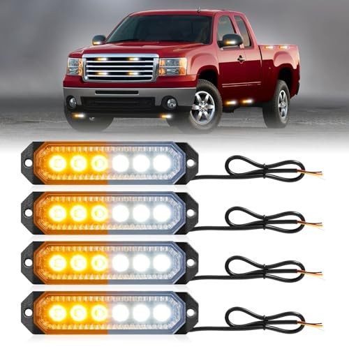 406T Emergency Strobe Grille Lights: 4Pcs 6 LED Sync Feature Amber/White