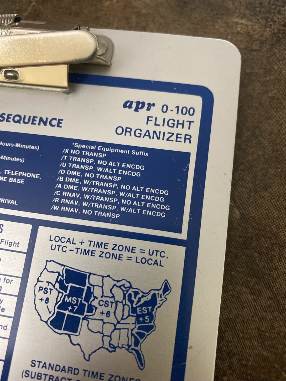 APR 0-100 VFR FLIGHT ORGANIZER- KNEE BOARD - 1986 - Nice Shape
