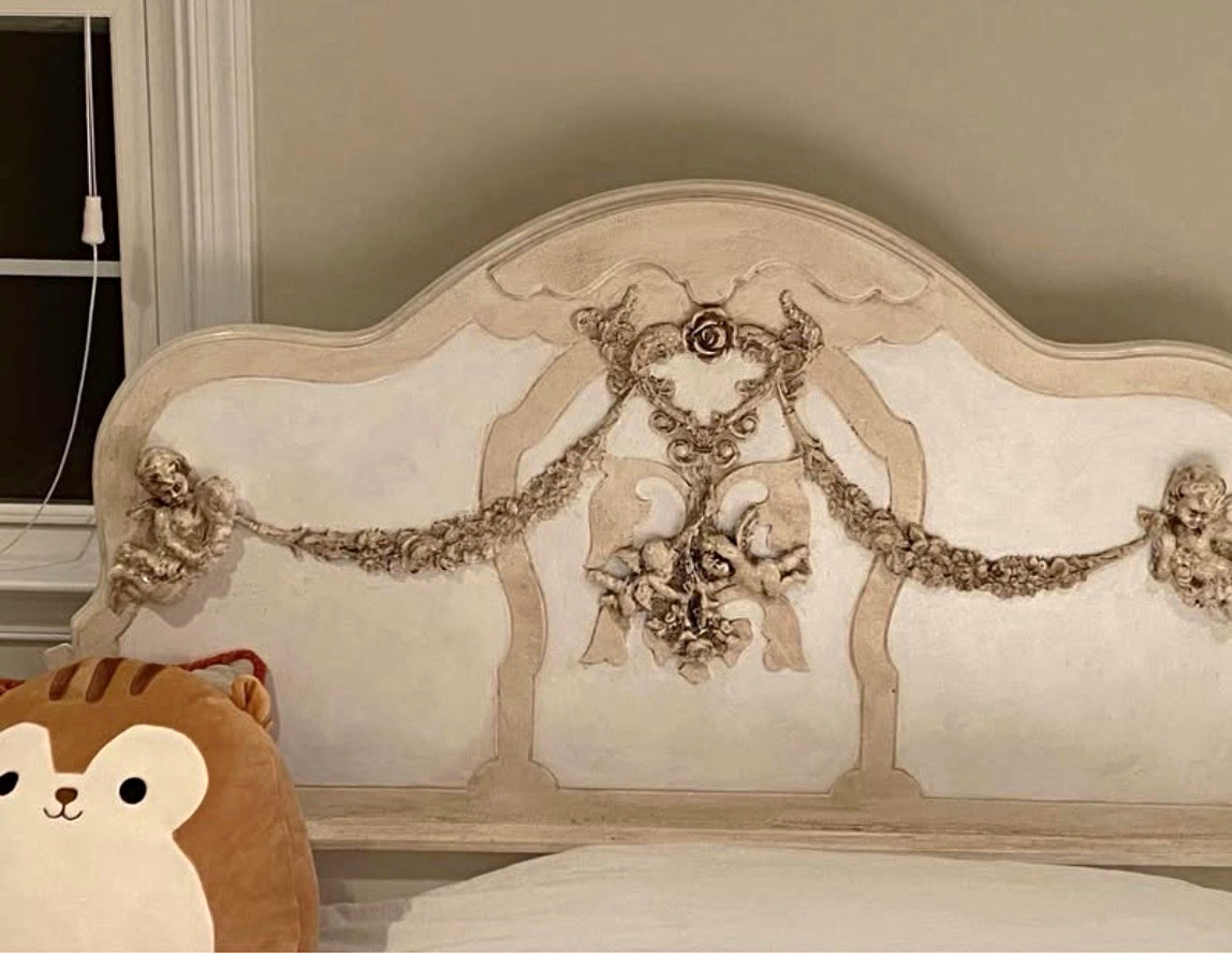 French Antique-Style Carved Full Bed  Exquisite hand-crafted French
