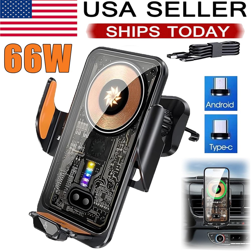 66W Fast Wireless Car Charger Automatic Clamping Mount Air Vent Phone Holder US