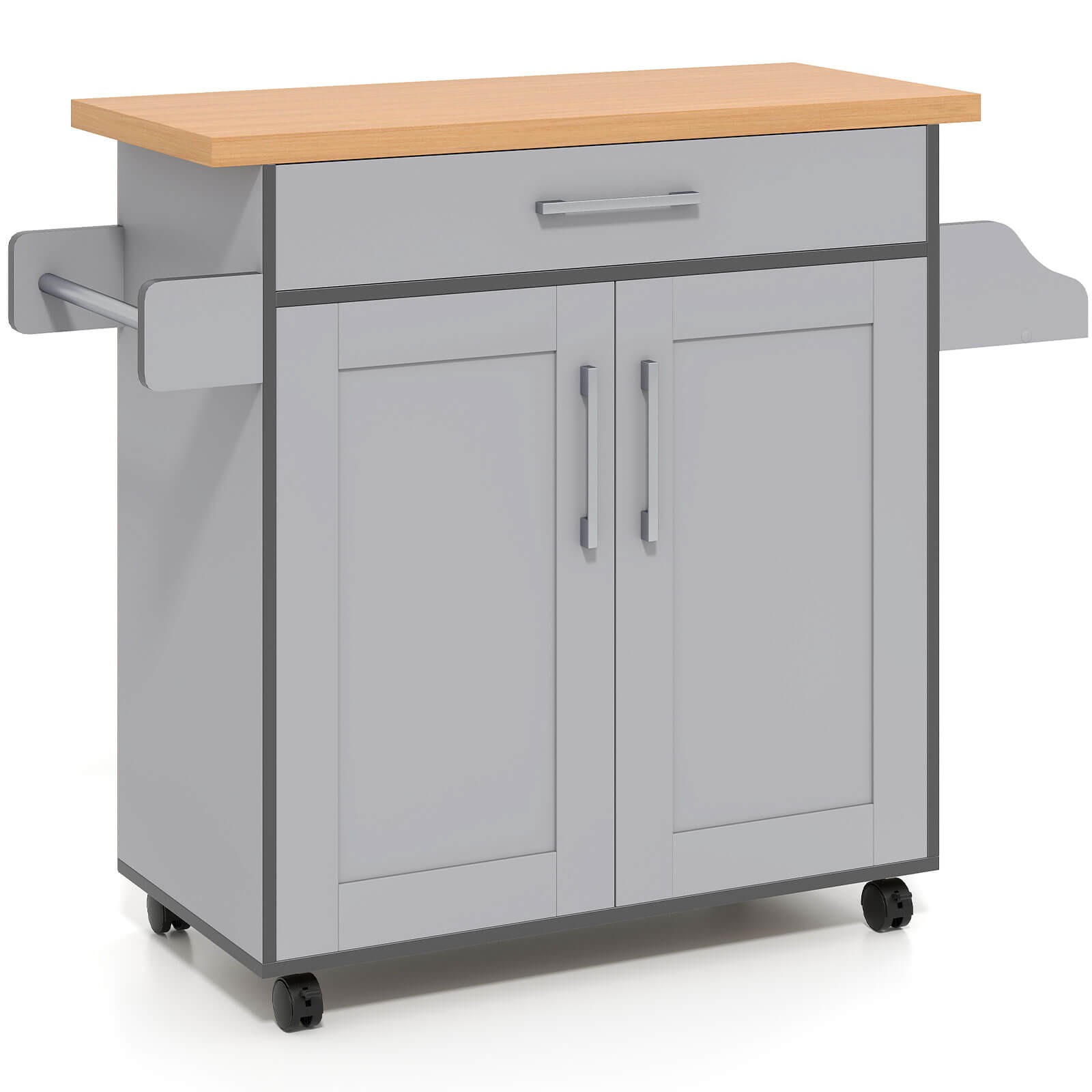 Kitchen Island 44" Rolling Kitchen Cart with Drawer Adjustable Shelf Spice Rack