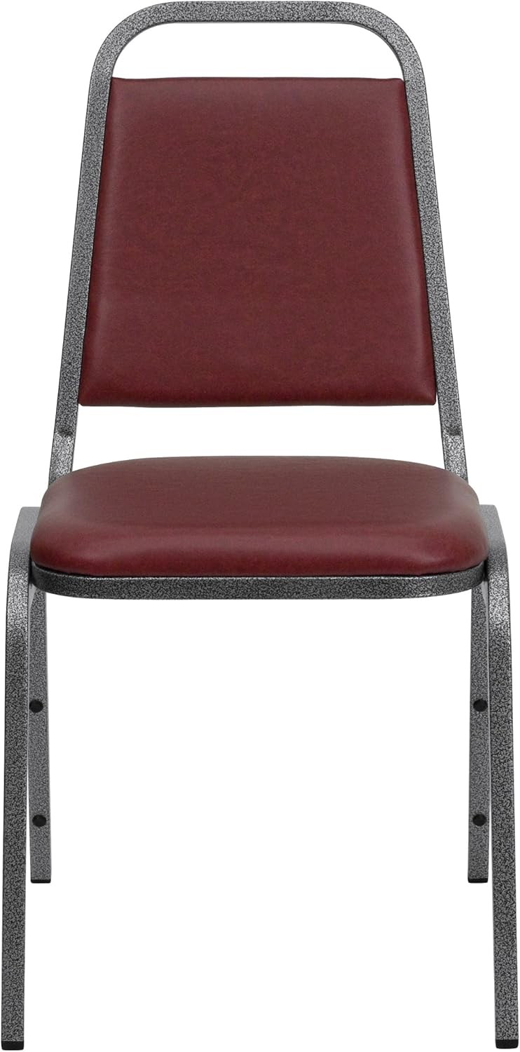 HERCULES Series Trapezoidal Back Stacking Banquet Chair in Burgundy Vinyl Silver