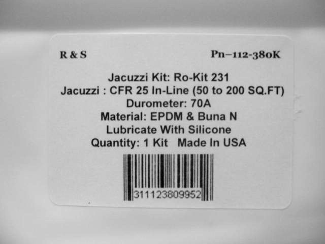 Ro-Kit 231 For Jacuzzi CFR/ Cartrge Filter 50,75,100,150,200 Sq Ft/R&S 112-380K