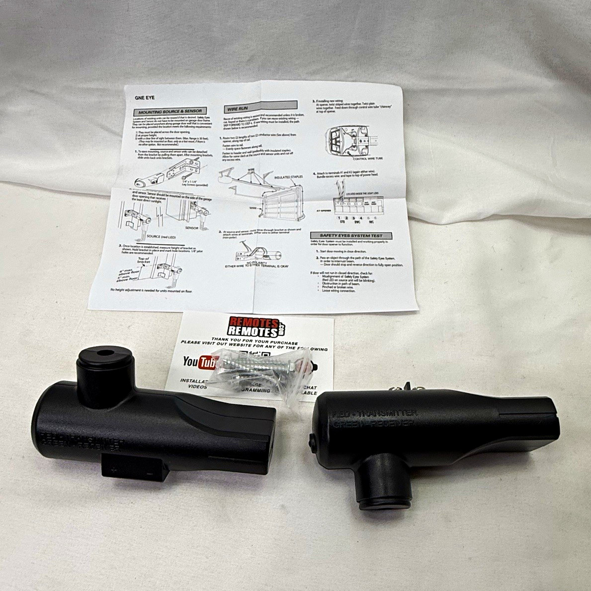 Garage Door Opener Safety Sensor Photo Eye Set (2) w/ Hardware & Instructions