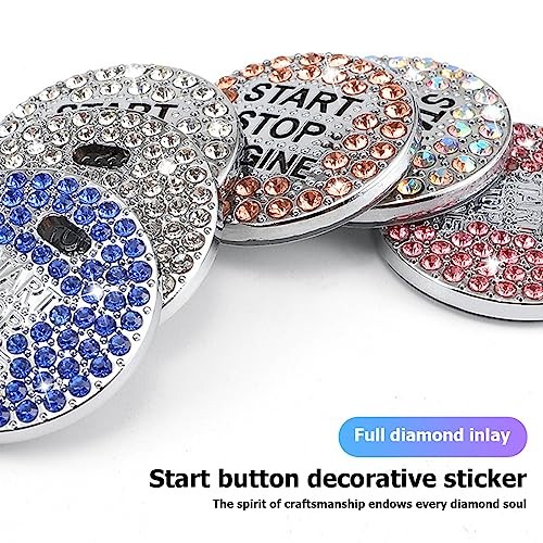 2 Pcs Bling Car Engine Start Stop Button Decorative Ring, With hole Pink
