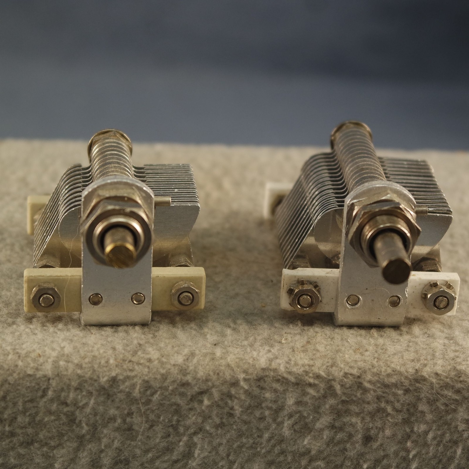 TWO Variable Capacitors 10-114 & 13-155 pf 1/4" Shaft, Same Style Capacitors