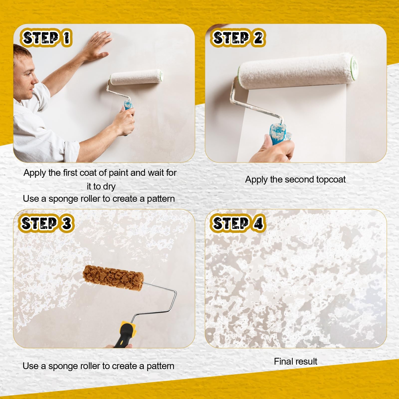 Texture Sponge Paint Rollers Kit, Pattern Roller Brush, Brown