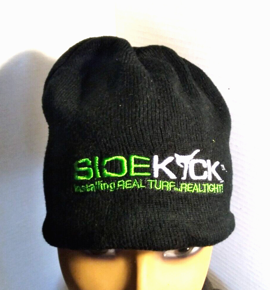 Side Kick Sports Turf Black Beanie / Skull Cap Hat with Company Logo