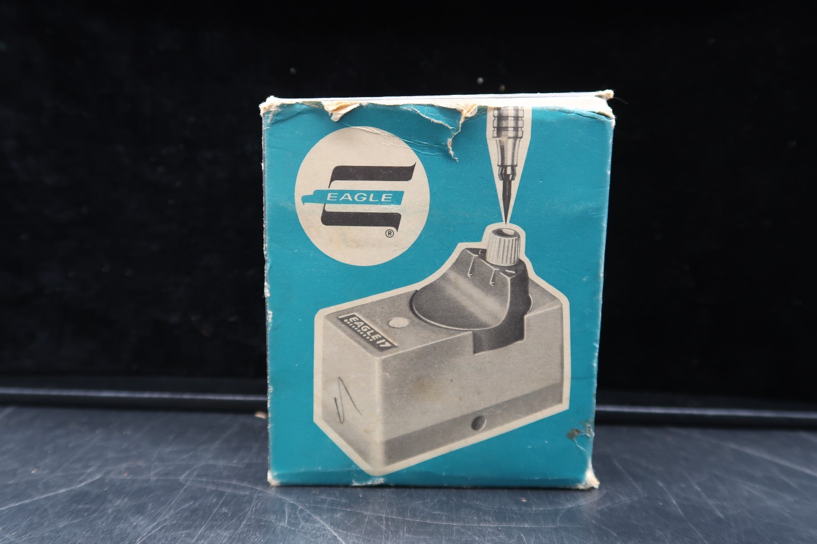 Vtg Eagle Turquoise 17 Lead Pointer Mechanical Drafting Pencil Sharpener w/ Box