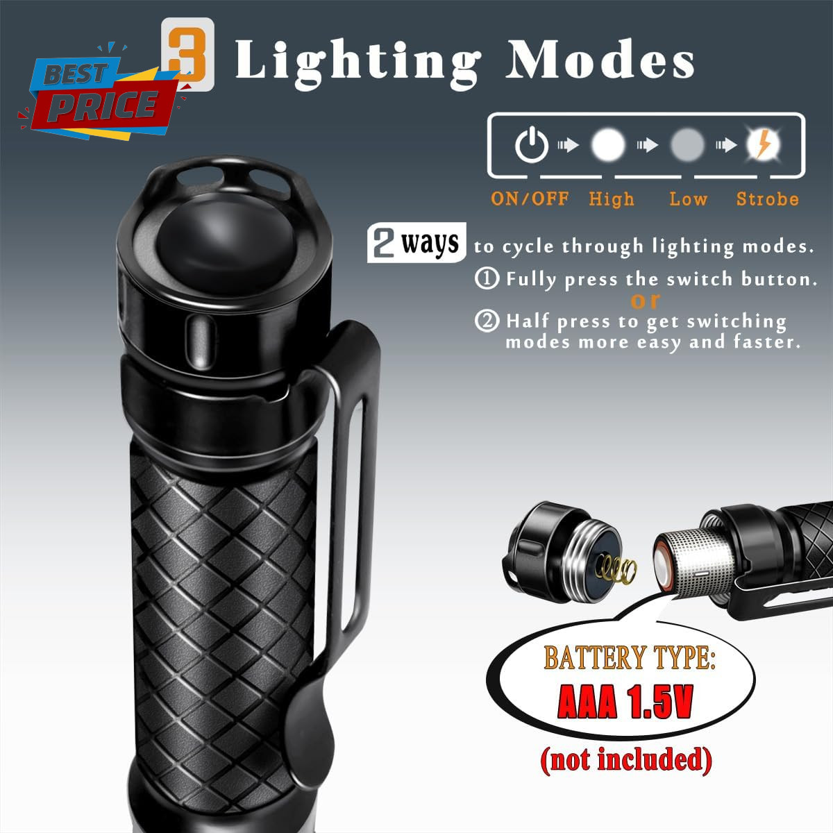 Mini Flashlight 3 Modes Small Flashlights LED Powerful High Lumens Tactical Pen