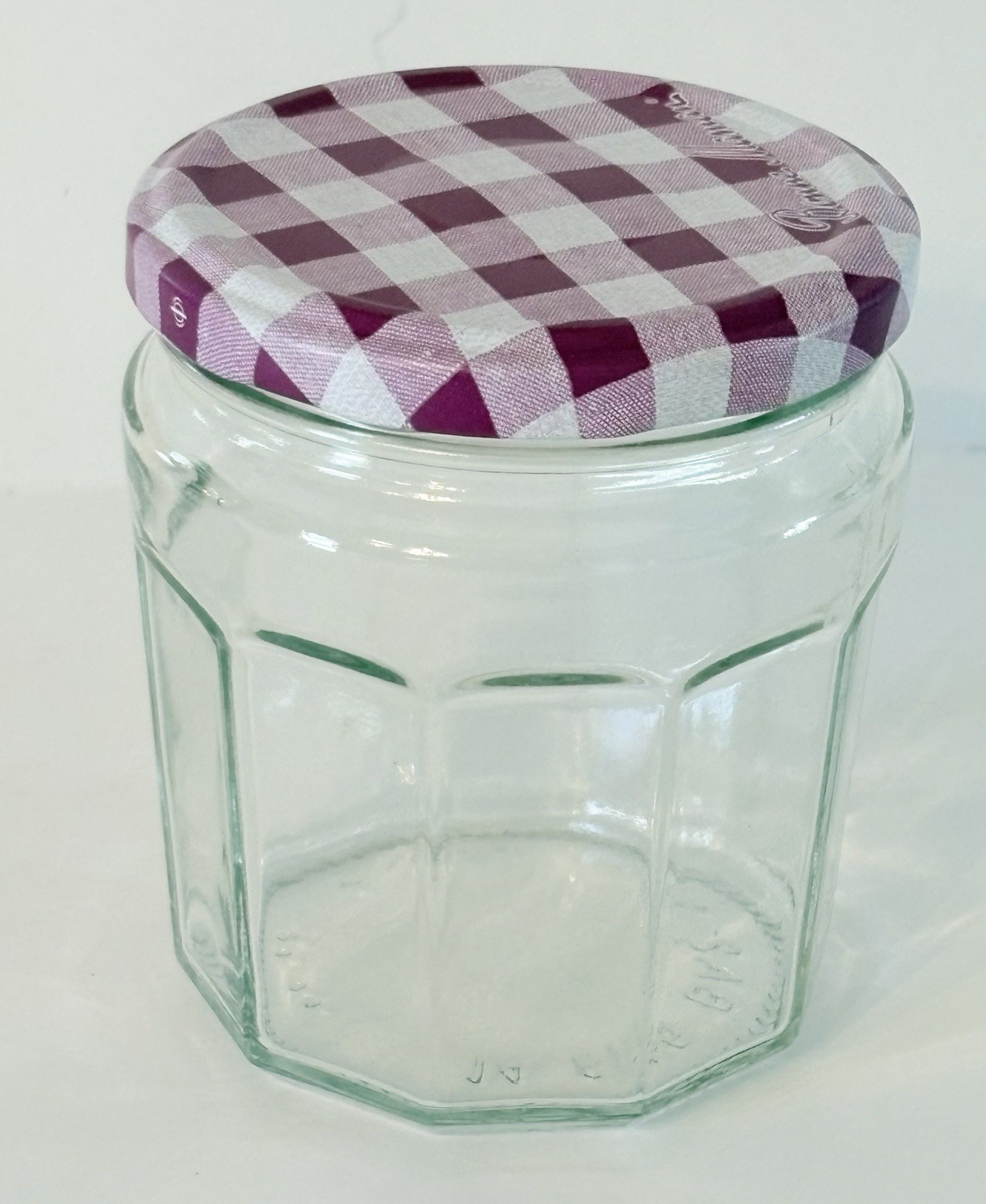 Bonne Maman Empty Jar Gingham Purple Lid 3.5" Tall