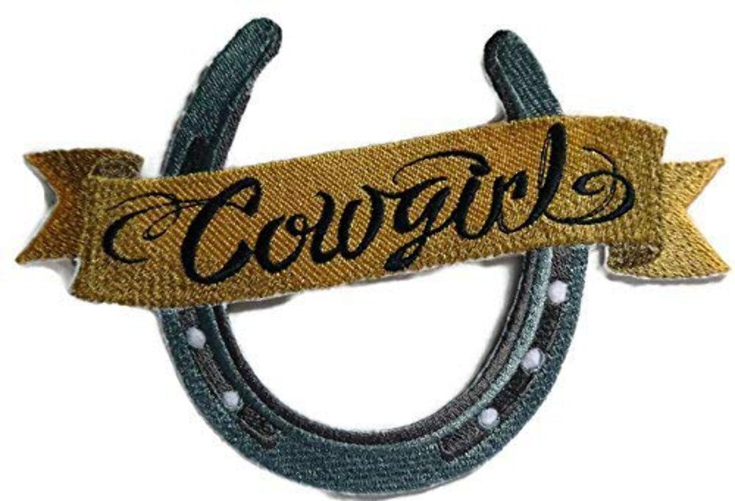 Custom and Unique Cowgirl Gear [Horseshoe & Cowgirl ] Embroidered Iron on/Sew Pa
