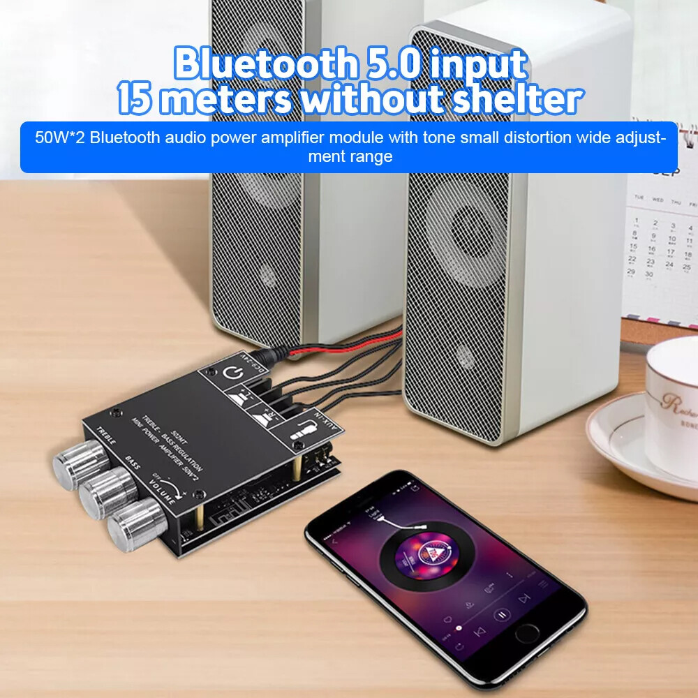 2x ZK-502MT 50W*2 Bluetooth 5.2 Audio Amplifier Board Module Tone Adjustable