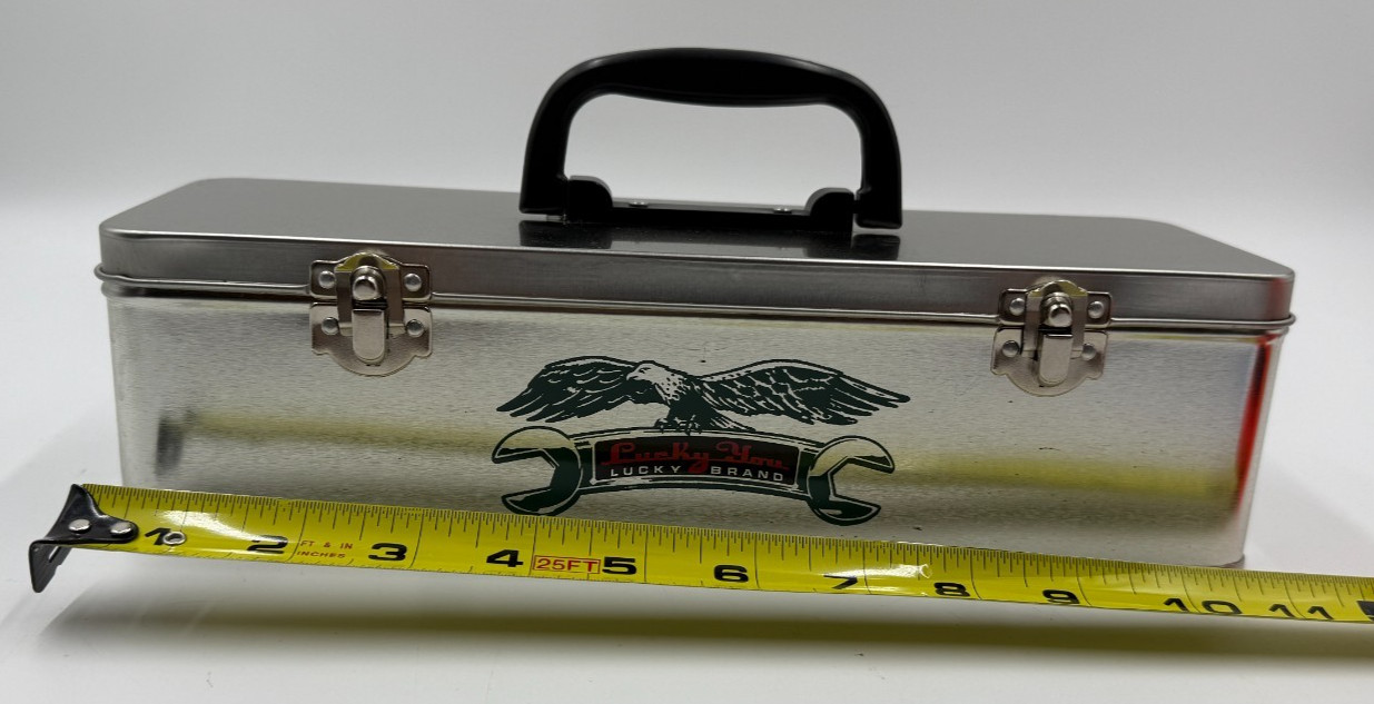 Lucky Brand Lucky You Metal Tin Promotional Lunch or SmallTool Box 11.5" x 4"