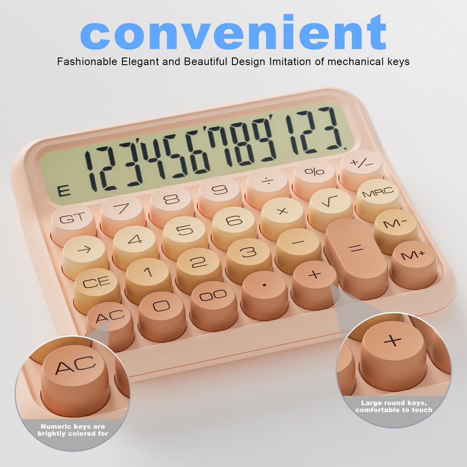 Mechanical Calculator 12 Digit Extra Large 5-Inch LCD Display, DECKLIT Battery D