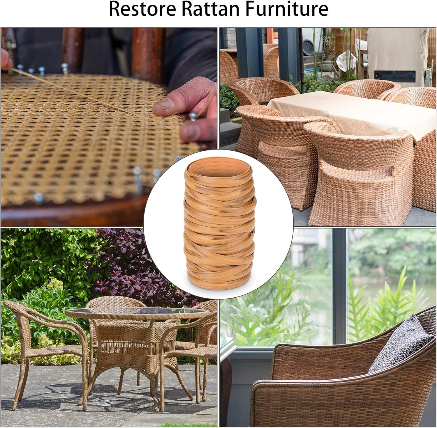 Feyart 40M/131Ft 7Mm Light Wood Wicker Repair Kit, PE Rattan Repair Kit for Wick
