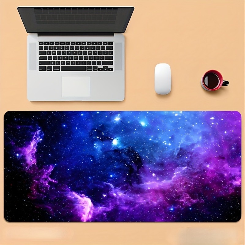 Large Gaming Mouse Pad with a Cosmic Starry Sky Pattern, Featuring a Non-Slip