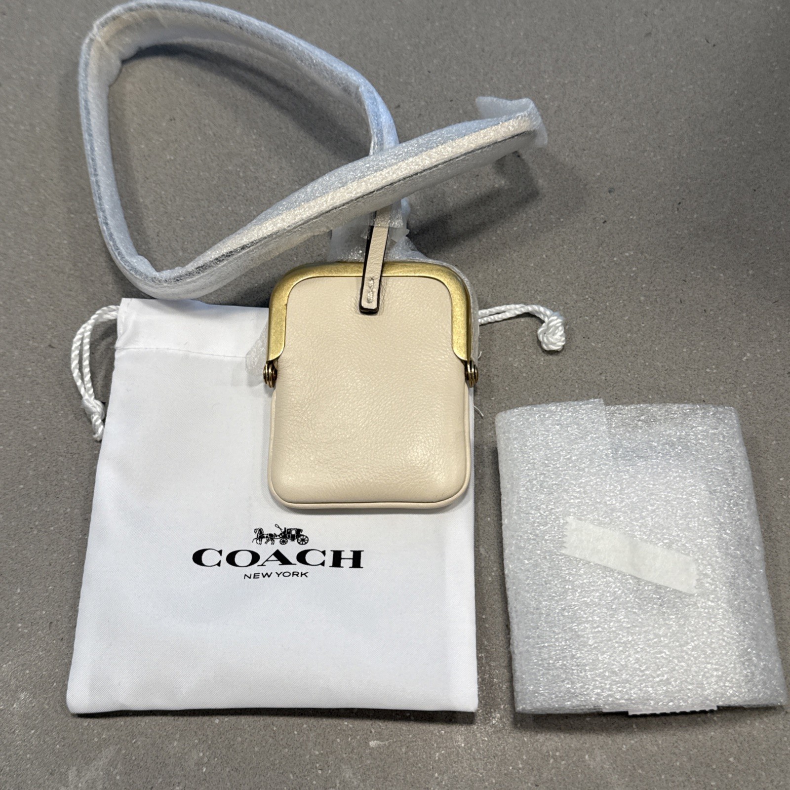 Coach Runway Kisslock Rectangle Necklace Pouch CHALK RARE USA SELLER FAST
