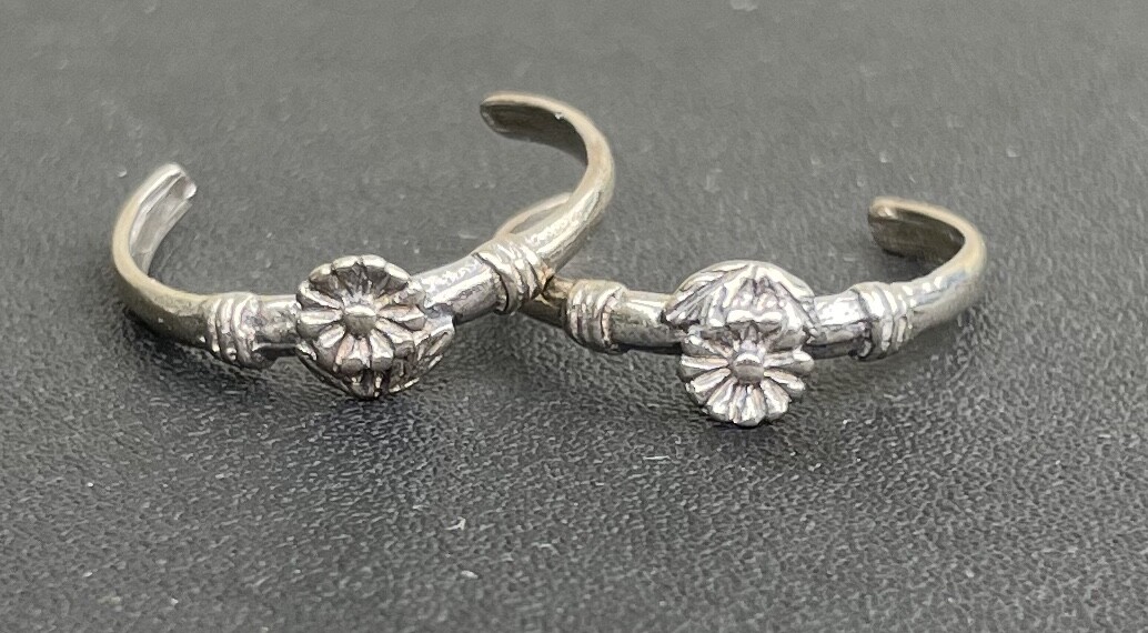 Flowers toe ring genuine solid .925 sterling silver adjustable in gift box