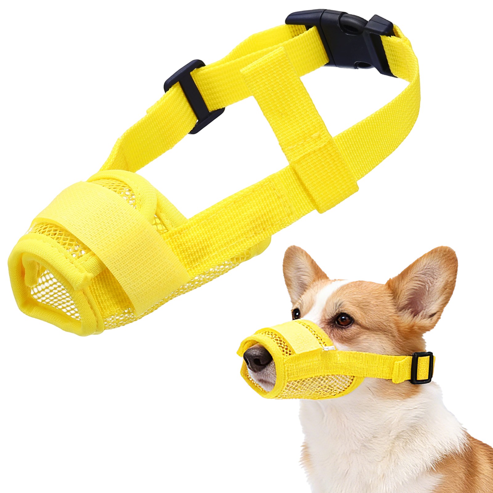 Dog Muzzle, Soft Mesh Muzzle Mouth Guard Cover(Yellow, S)