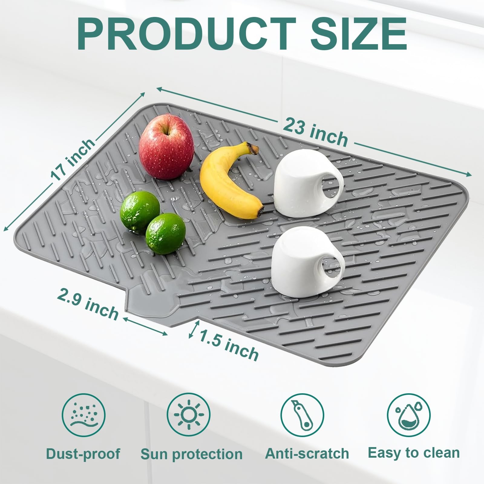 Silicone Dish Drying Mat 23x17 Multiple Usage,Easy clean,Eco-friendly,Heat-re...