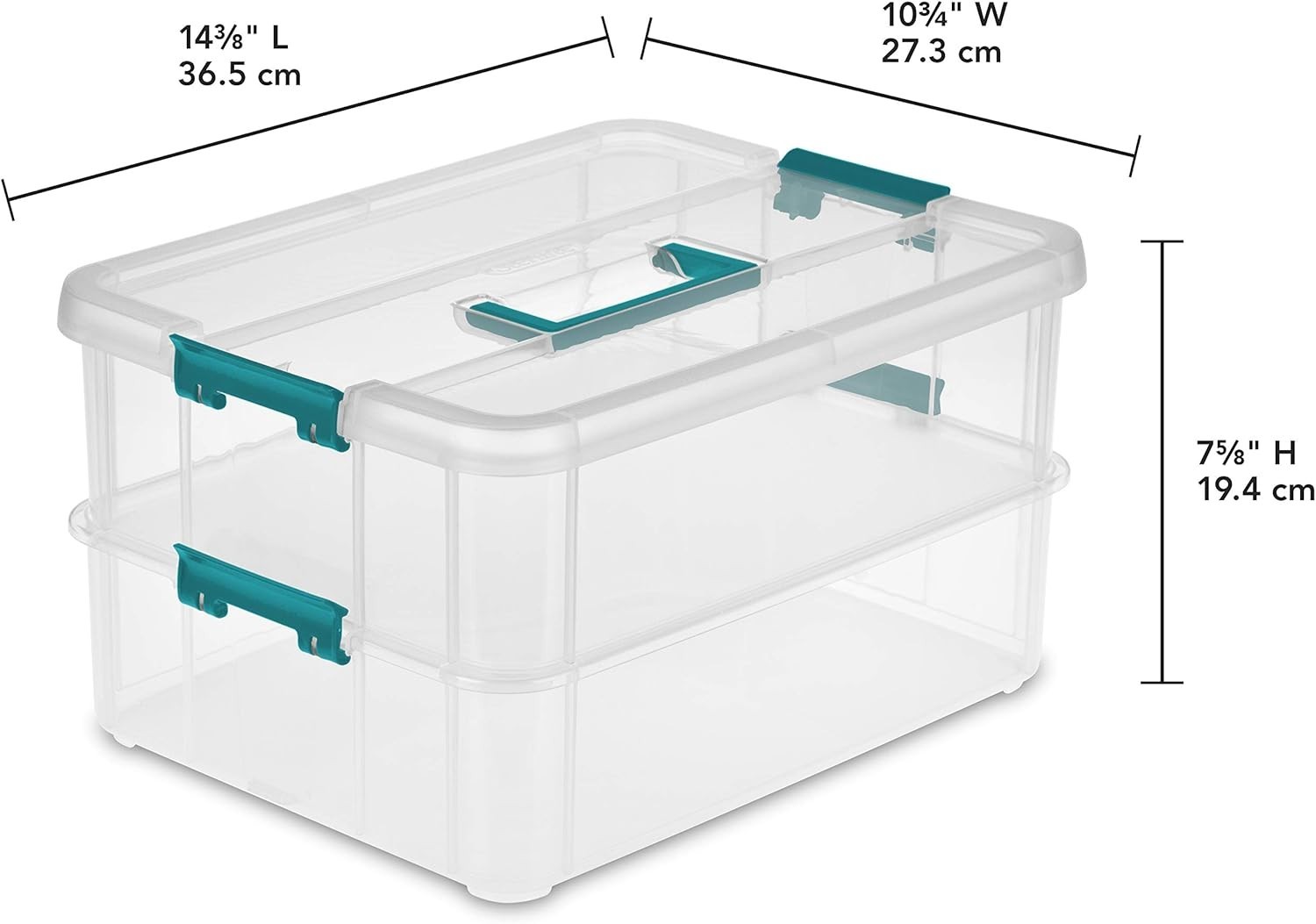 1427CLR Stack & Carry - 2 Layer Box, Clear Lid & Blue Handle, See-through layers