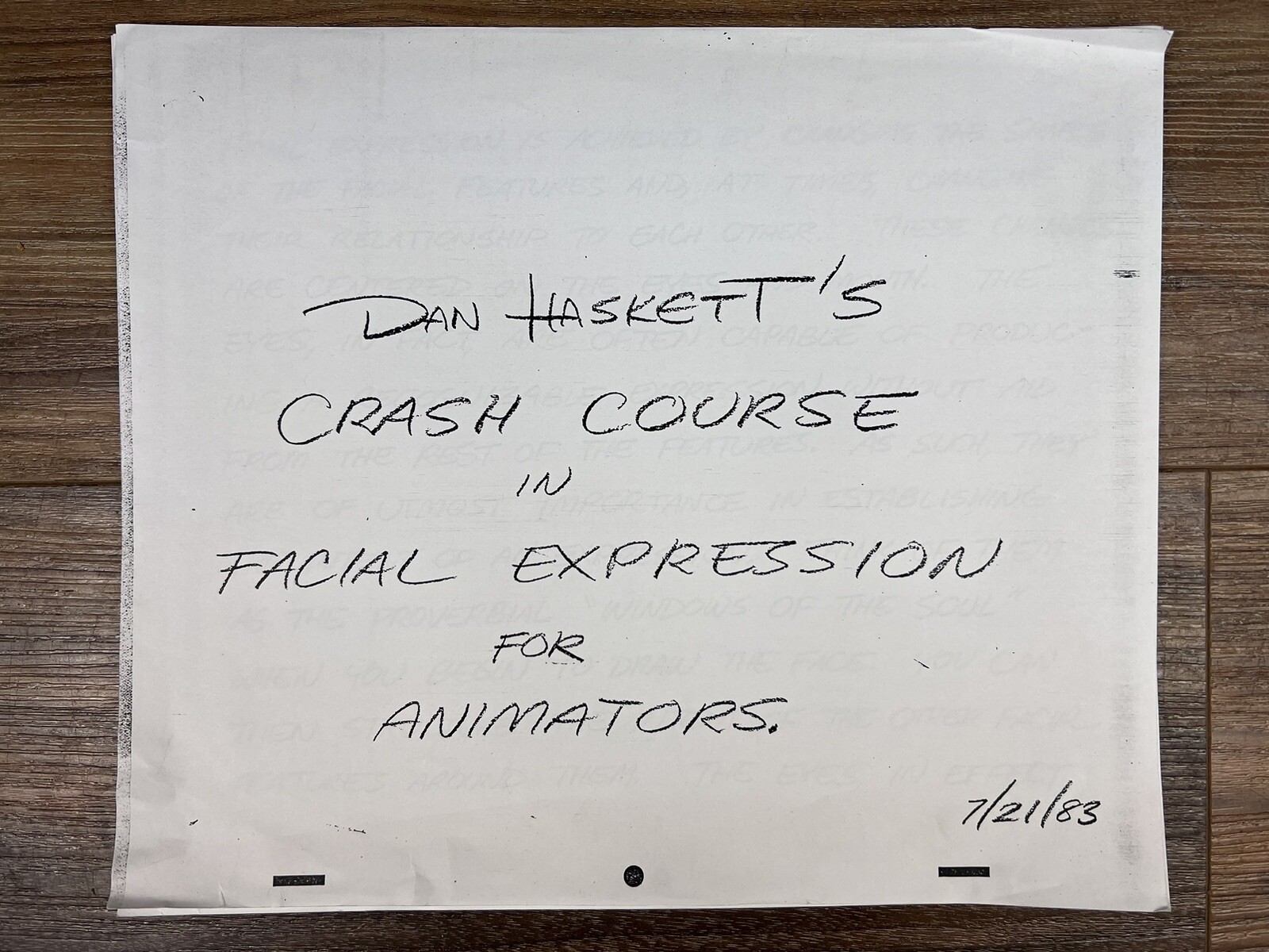 Dan Haskett’s Crash Course In Facial Expressions For Animators Studio Print 1983