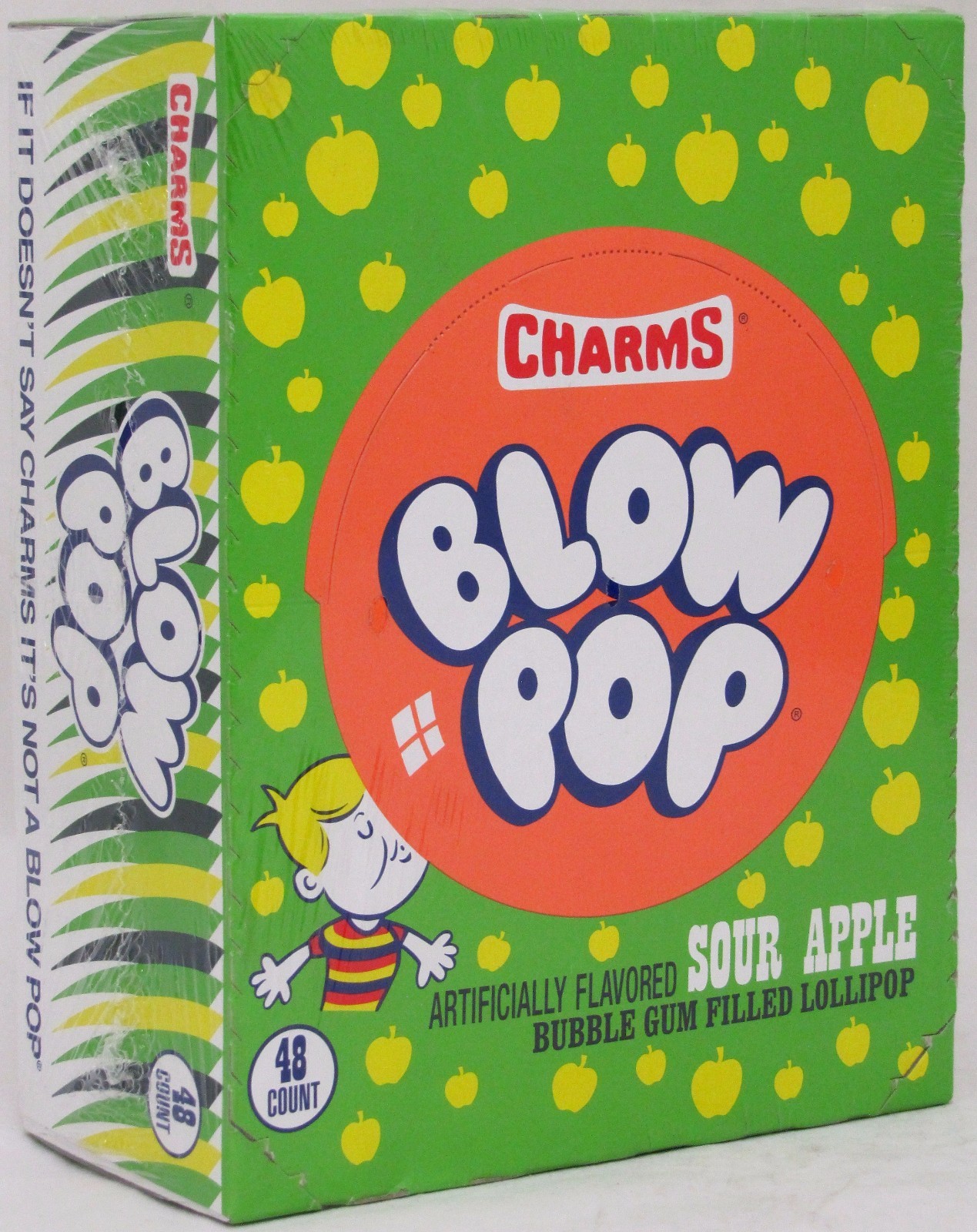 Charms Blow Pop Sour Apple Lollipops Candy Pops Gum Center Suckers 48 Count Box