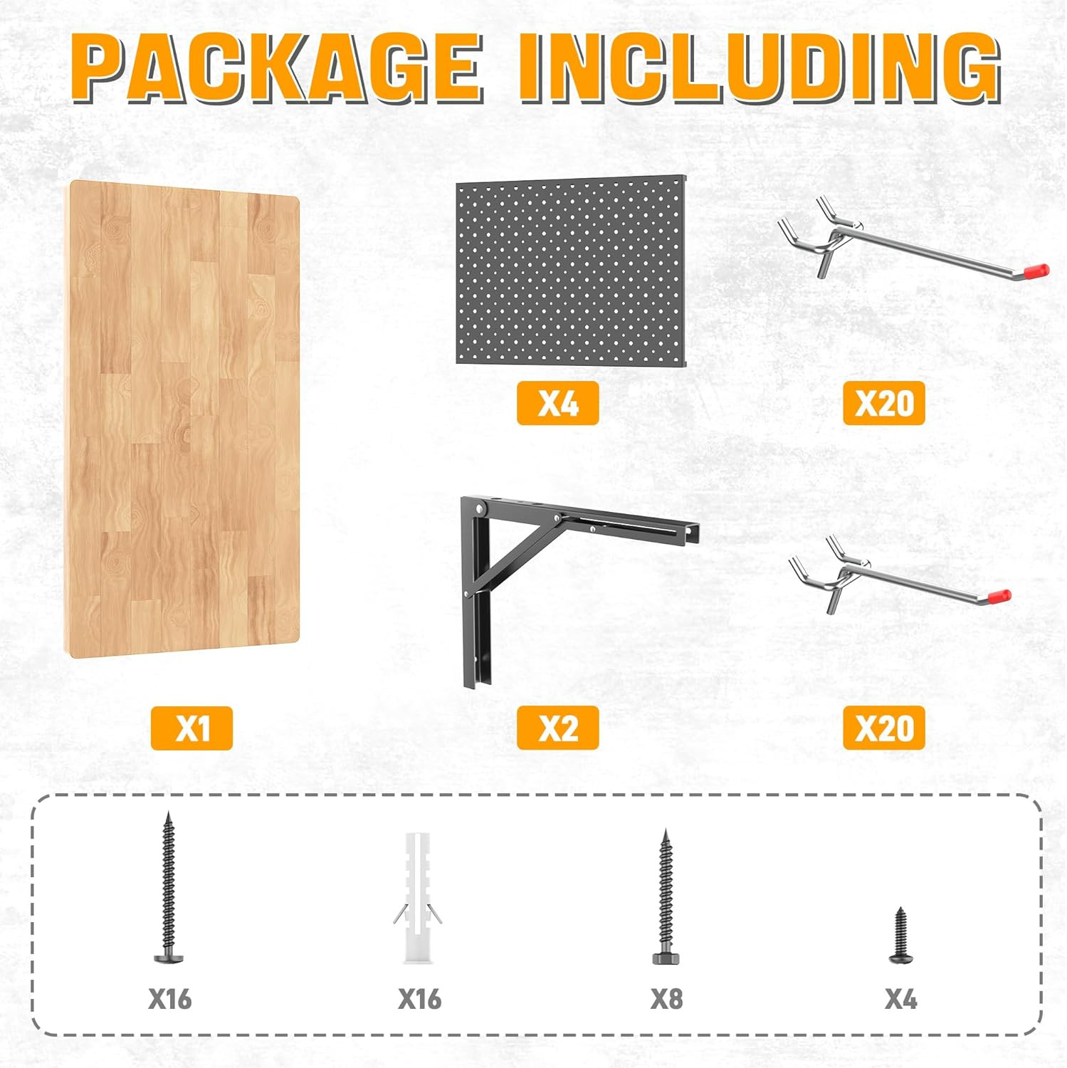 Folding Workbench with Pegboard, Heavy Duty Wall-Mounted Work Table for Garage &