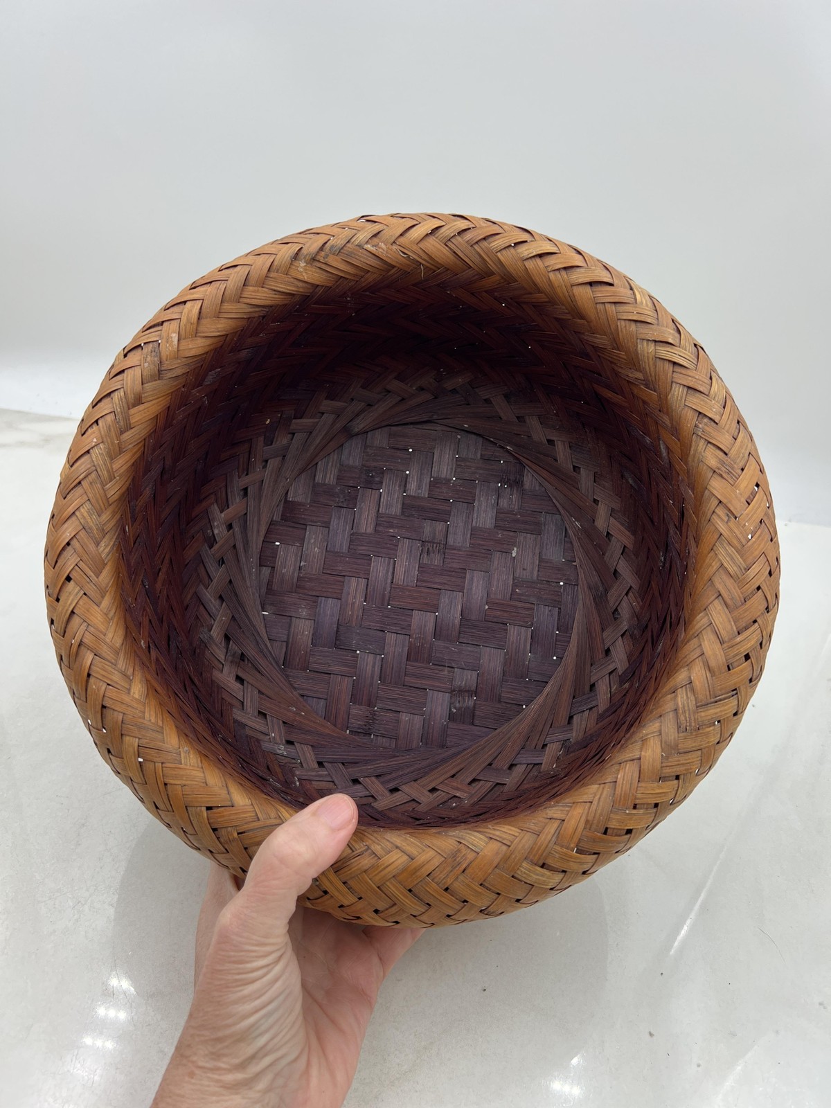 Handwoven Rattan Bamboo Wicker Basket Bowl Set Pair Nesting Boho Decor Round